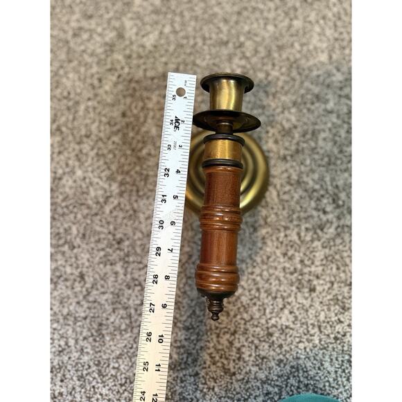 Vintage Set Of Wooden Brass Metal Wall Hanging Candle Sconces Holders Cottage - Picture 7 of 8